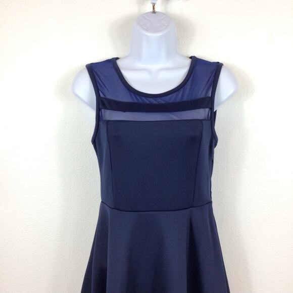 Lulu's Sheer Determination Skater Dress Sleeveless Navy Blue size XS - Picture 3 of 8